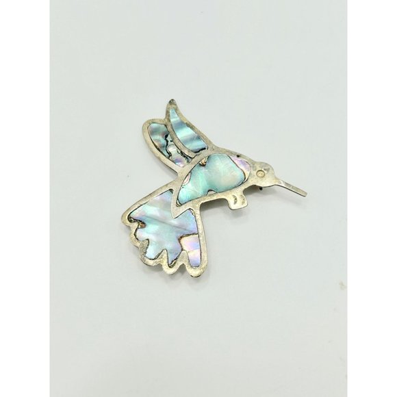 Vintage Alpaca Silver Mexico Hummingbird Bird Pin Brooch w Abalone Shell Inlay - Picture 3 of 13